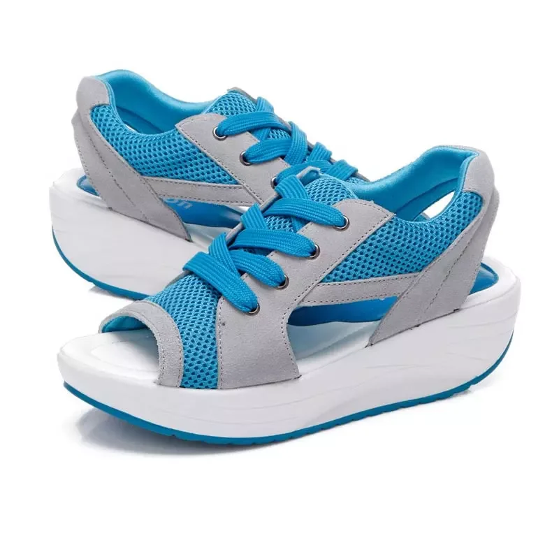 

shoes women sandals 2022 new fish head lace-up wedge sandals female breathable summer casual shoes woman sneakers