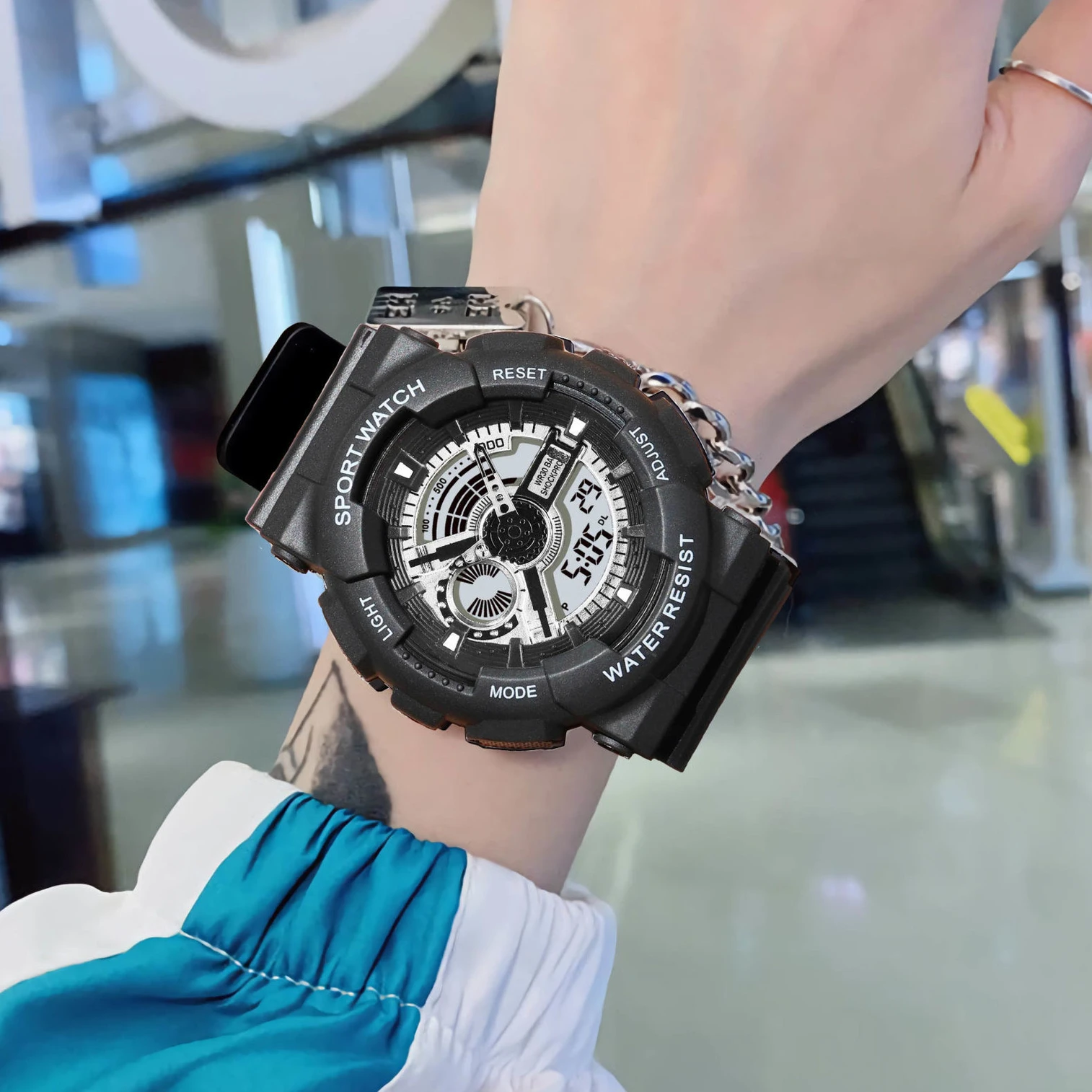 

New Men Outdoor Sport Watch LED Calender Dual Timezone Waterproof Digital Wristwatches Gift for Boys Girls Student