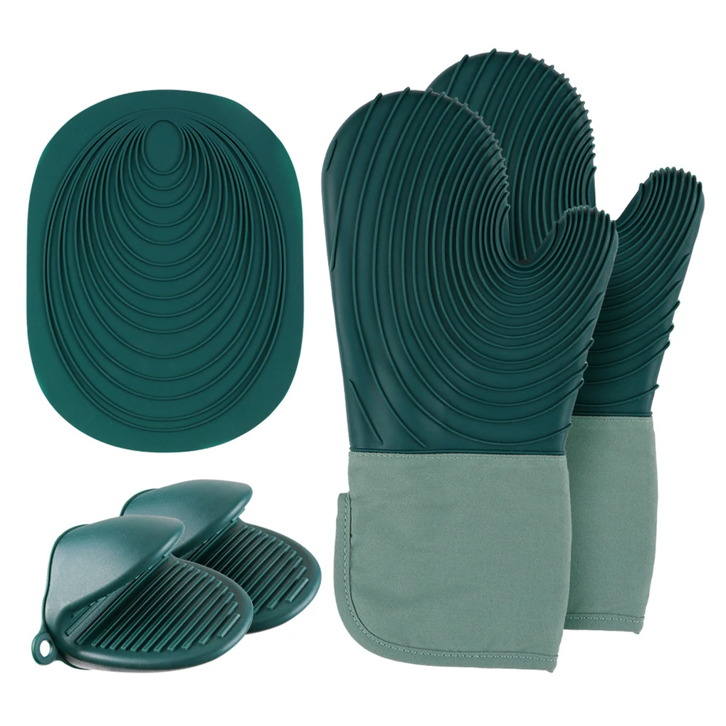 

5Pcs/Set Silicone Oven Mitts Pot Holders Heat Resistant Clip Mittens Waterproof Gloves Home Hot Pad Baking Grilling BBQ