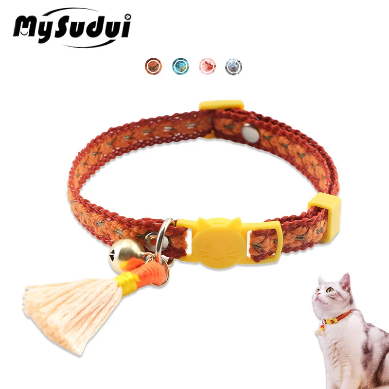

Ошейник для кошек MySudui с колокольчиком, мягкие регулируемые воротники для котят, ожерелье для ежедневного ношения