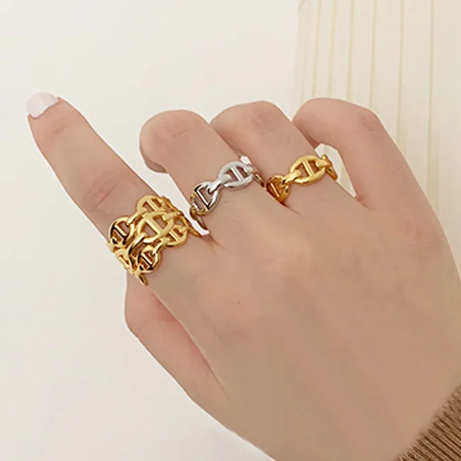 

New Trend Elegant Simple Chain Open Adjust Size Round Finger Rings For Women Men Couple Elegant Wholesale Fashion Jewelry Gift