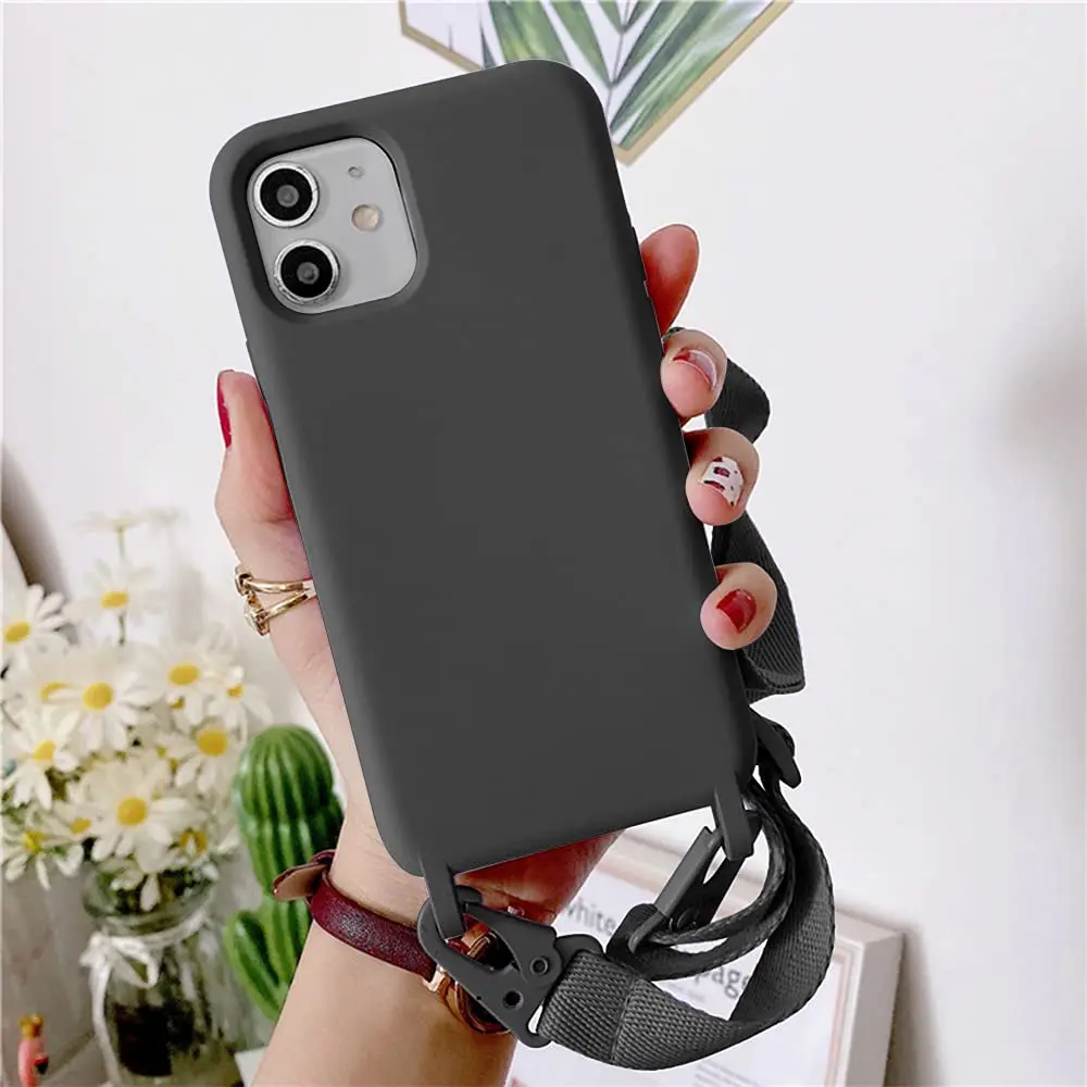 

Soft Crossbody Necklace Lanyard Strap Rope Cord Liquid Silicone Case For iPhone 14 13 12 11 Pro Max XS XR 7 Plus SE 3 Soft Cover