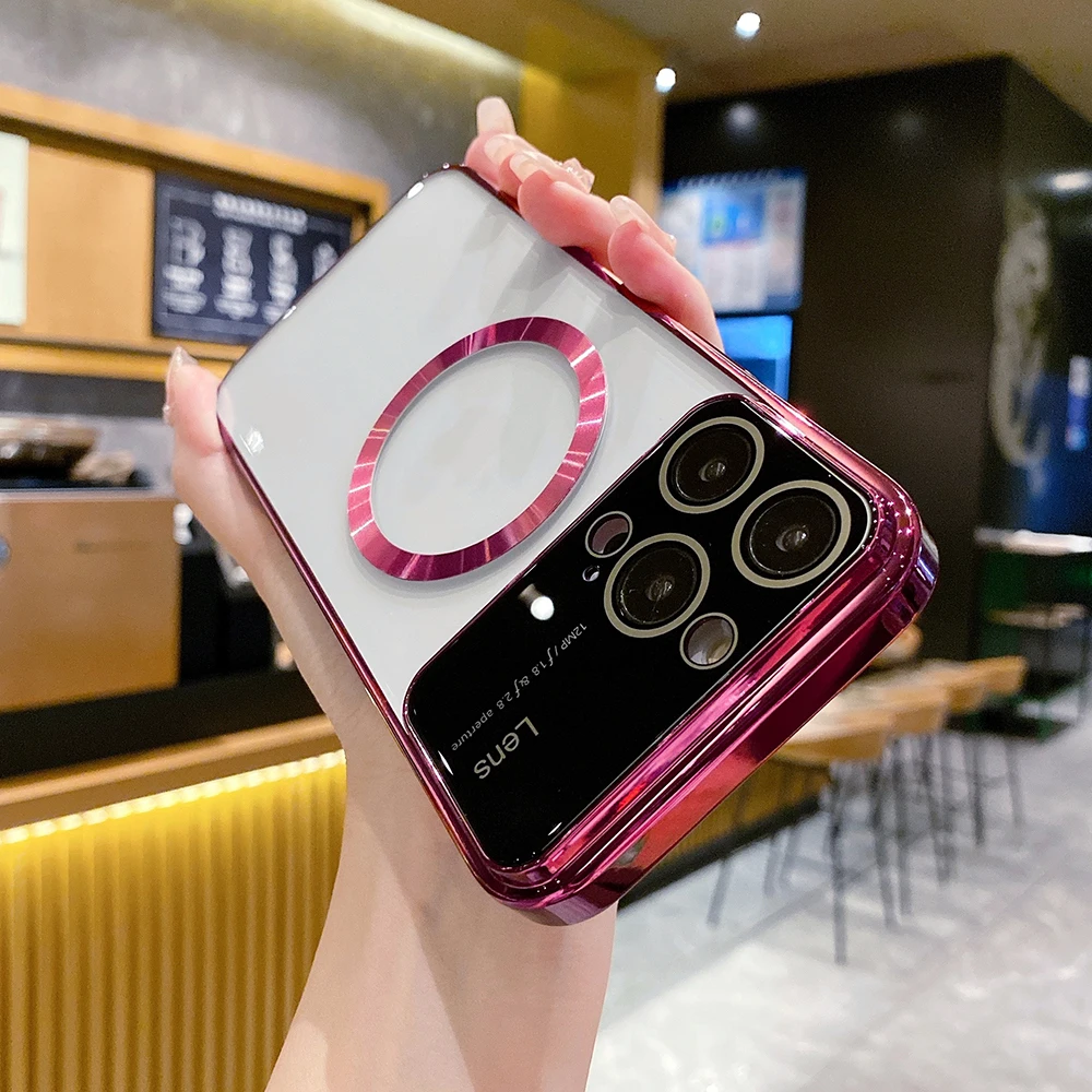 

Magnetic Ultra Thin Phone Case For iphone 12 13 14 Pro Max 14 Plus Transparent Clear PC Hard Camera Protection Hollow Out Cover