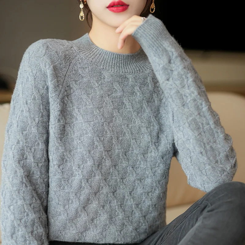 

Hot Sale O-neck Long Sleeve 100% Merino Wool Knitting Women Sweaters Soft Warm Pullovers Female Woolen Knitwears JZ230
