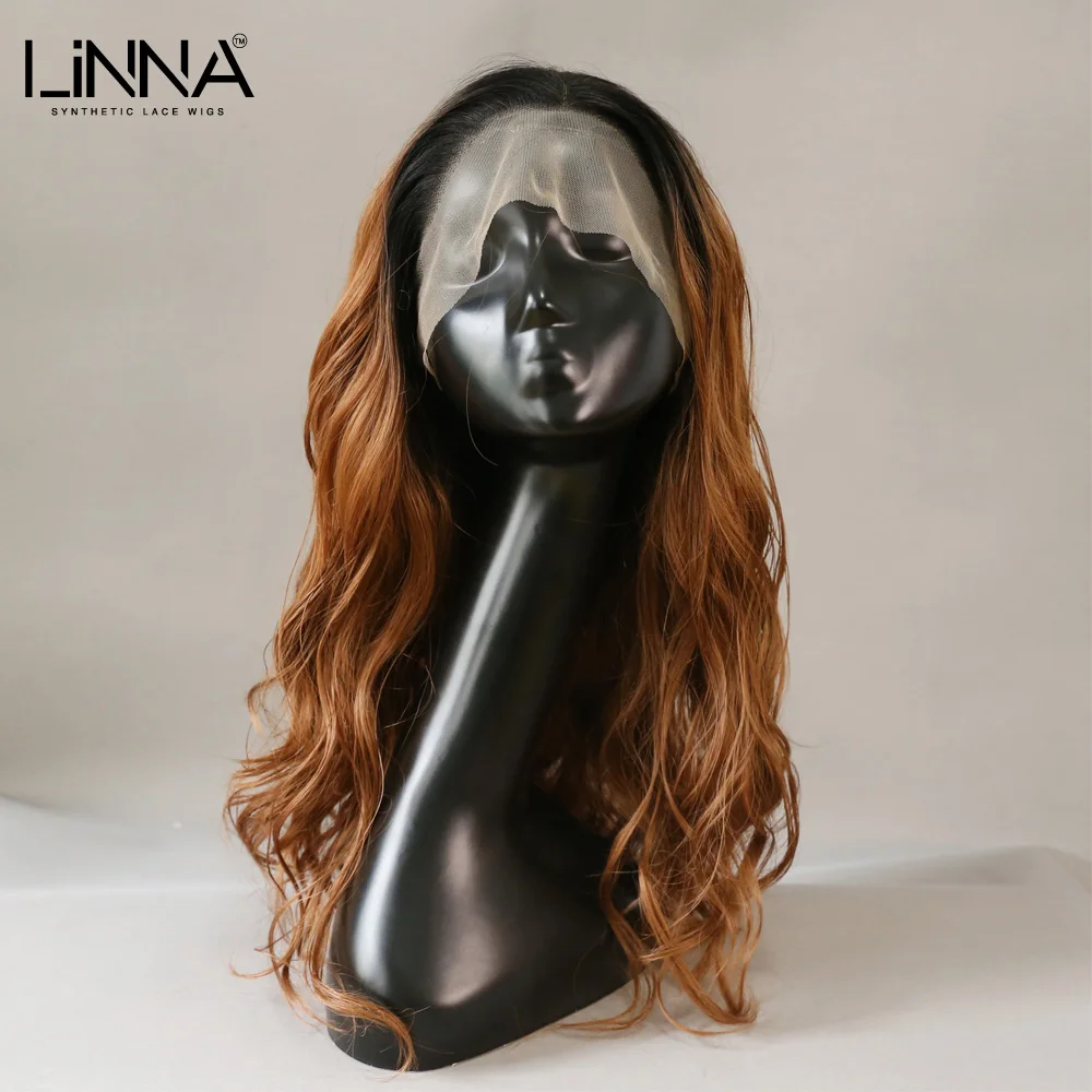 

Парик LINNA из синтетического кружева для женщин, длинные волнистые волосы 20 дюймов, с Омбре, из коричневого блонд, высокотемпературного волок...