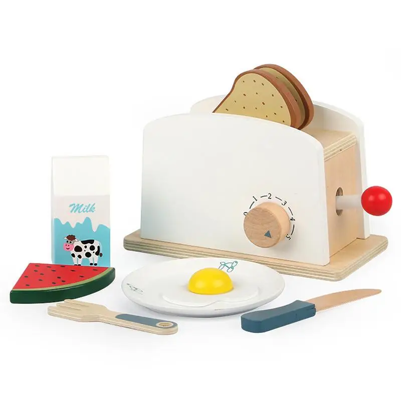 Wooden Kids Pretend Play Sets Simulation Toasters Bread Mixe