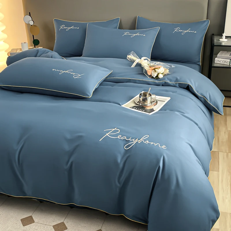 2024 Light Luxury High-Grade Four-Piece Bed Sheet Quilt Cover Fitted Non-Cotton Cotton Double Supplies Three-Pi...