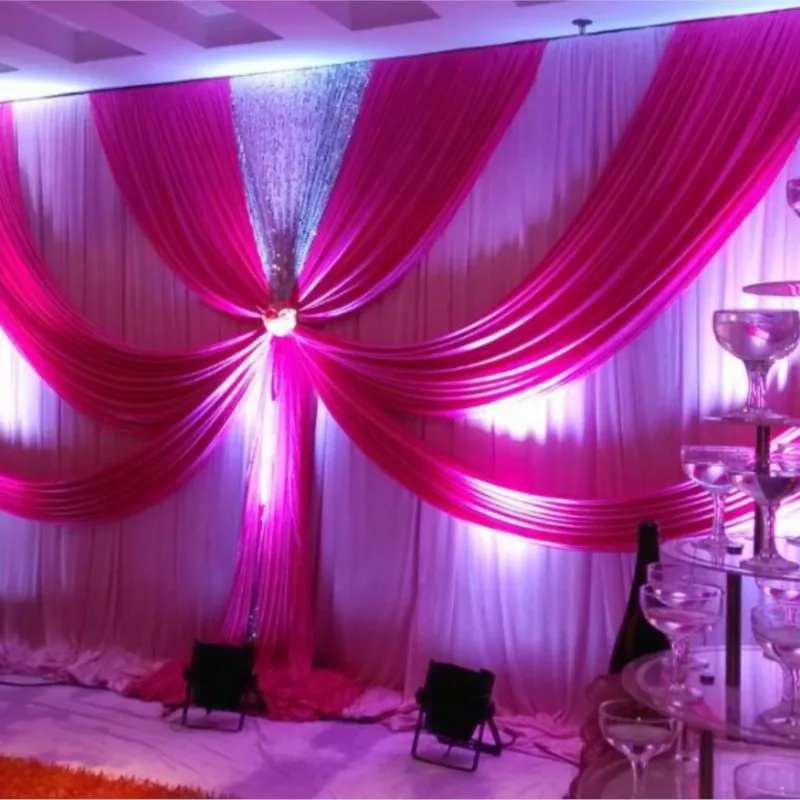 

3m High X 6m Wide Good Quality New Design Wedding Backdrop \ Stage Curtain Fuchsia Wedding Stage Curtain