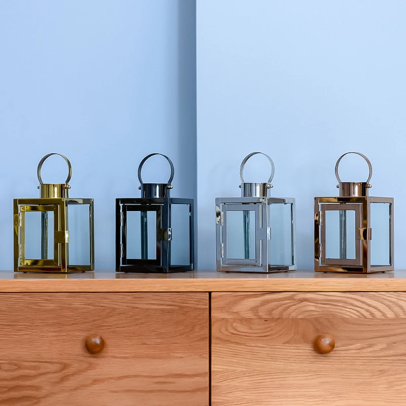 Портативный подсвечник ручной квадратный из нержавеющей стали с ручкой