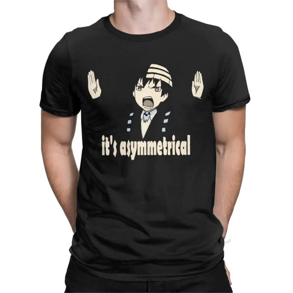 

Death The Kid Asymmetrical T Shirt Men's 100% Cotton Casual T-Shirts Crewneck Soul Eater Tees Short Sleeve Tops Summer