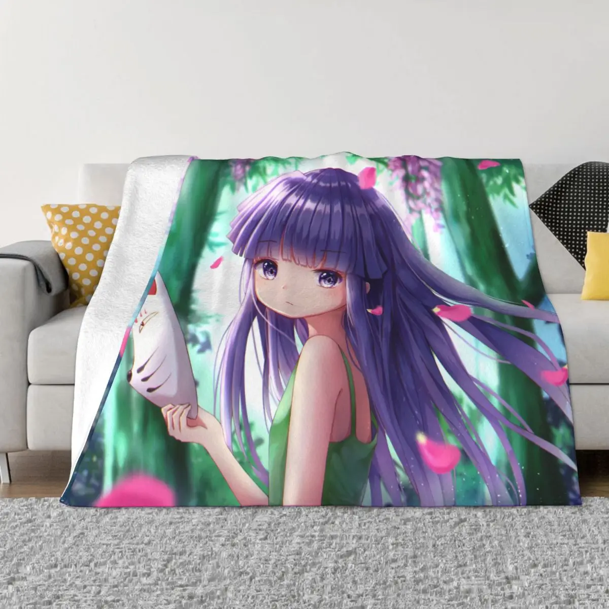 

Rika When They Cry Anime Flannel Blanket Higurashi no Naku Koro ni Funny Throw Blanket for Bed Sofa Couch 150*125cm Rug Piece