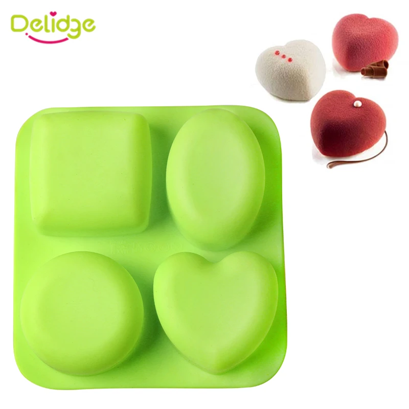 

1PC 4 Grid Soap Cake Mold Cupcake Mould Heart Round Oval Square Shaped DIY Dessert Tray Pastry Baking Tool