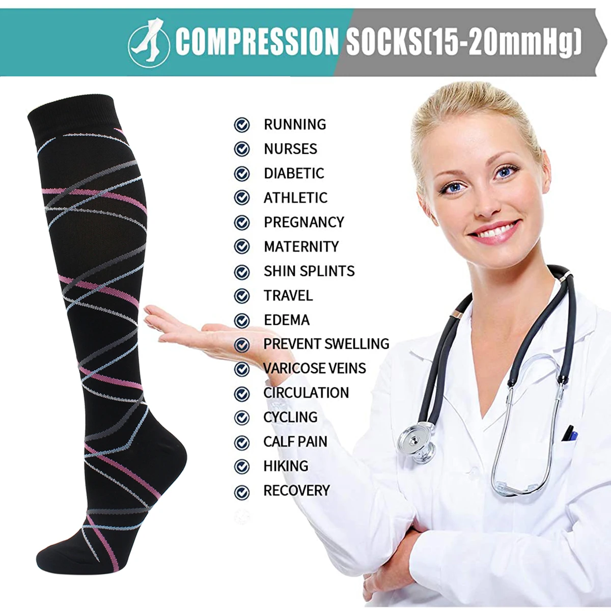 Wholesale 5 Pairs Compression Stockings Outdoor Sport Socks Edema Diabetes Varicose Veins Running Socks Men Women Gift Persent
