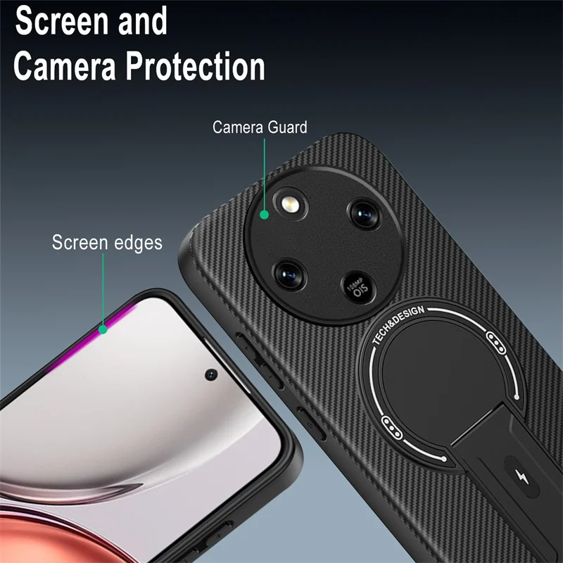 Фото Чехол с узором из углеродного волокна для Honor Magic 8 7 Magic 8 Lite X9d X9c Smart Cover, магнитный складной держатель с беспроводной зарядкой, принципиально №4