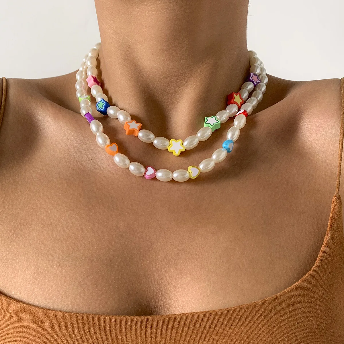 

Ожерелье из бисера ручной работы, ретро геометрическое акриловое ожерелье со звездой и жемчугом, ювелирные изделия