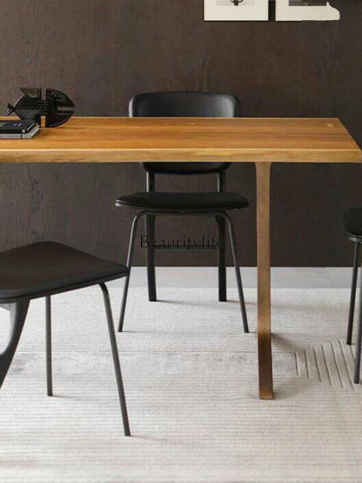 Двойной чугунный стол из массива ясеня небольшой бытовой прямоугольный