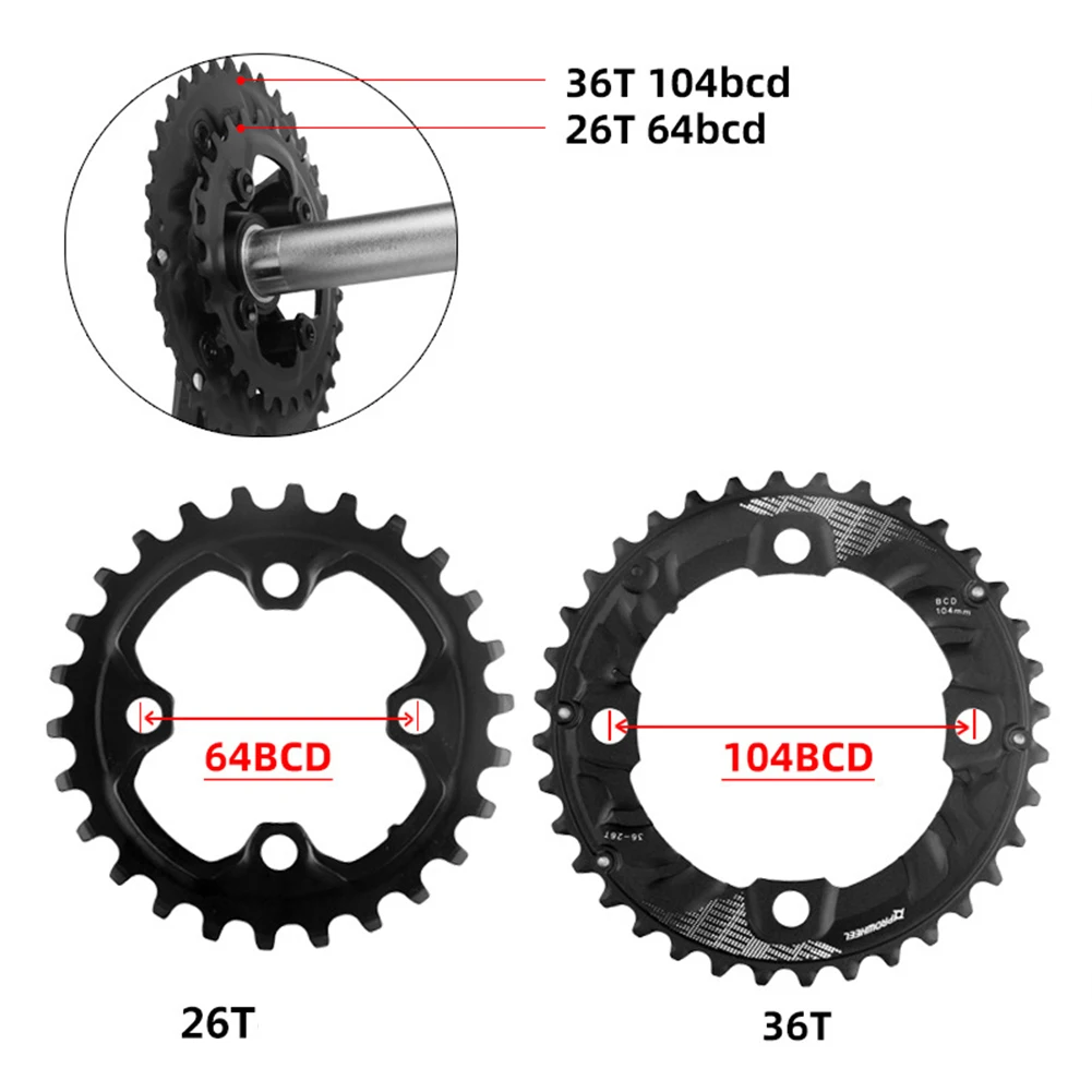 

104/64BCD MTB Bicycle Double Sprockets 26/28/36/38T 10/11 Speed Chainring Mountain Bike Crankset Steel Aluminum Chainring