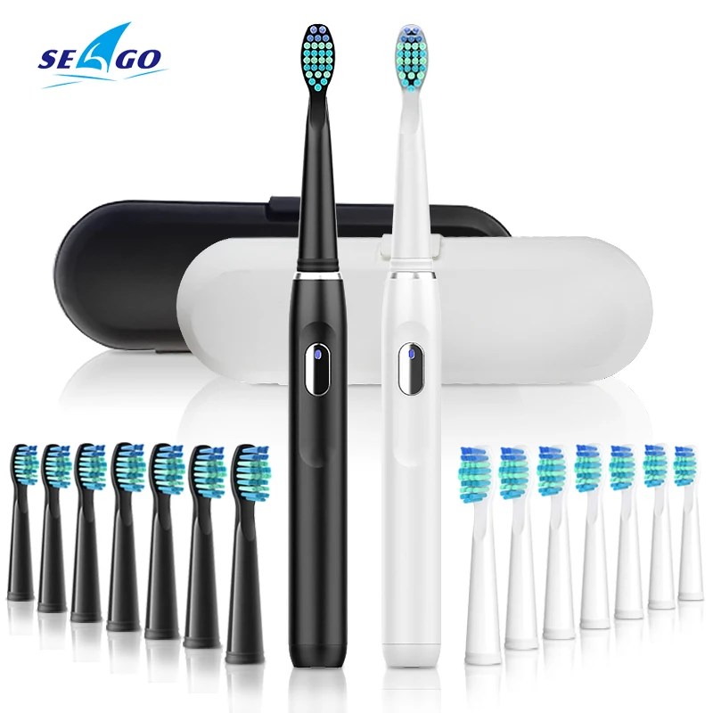 SEAGO Electric Toothbrush Sonic Rechargeable Adult with Timer Care Teeth Whitening 4 Modes Replacement 3pcs Brush Heads SG551