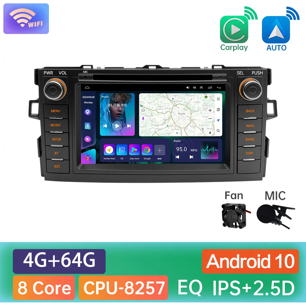 

Автомагнитола для Toyota Auris E150 Corolla 2006-2012 Android 12, мультимедийный проигрыватель, 8 ядер, 4G + WIFI, GPS-навигация Carplay Auto 2 Din