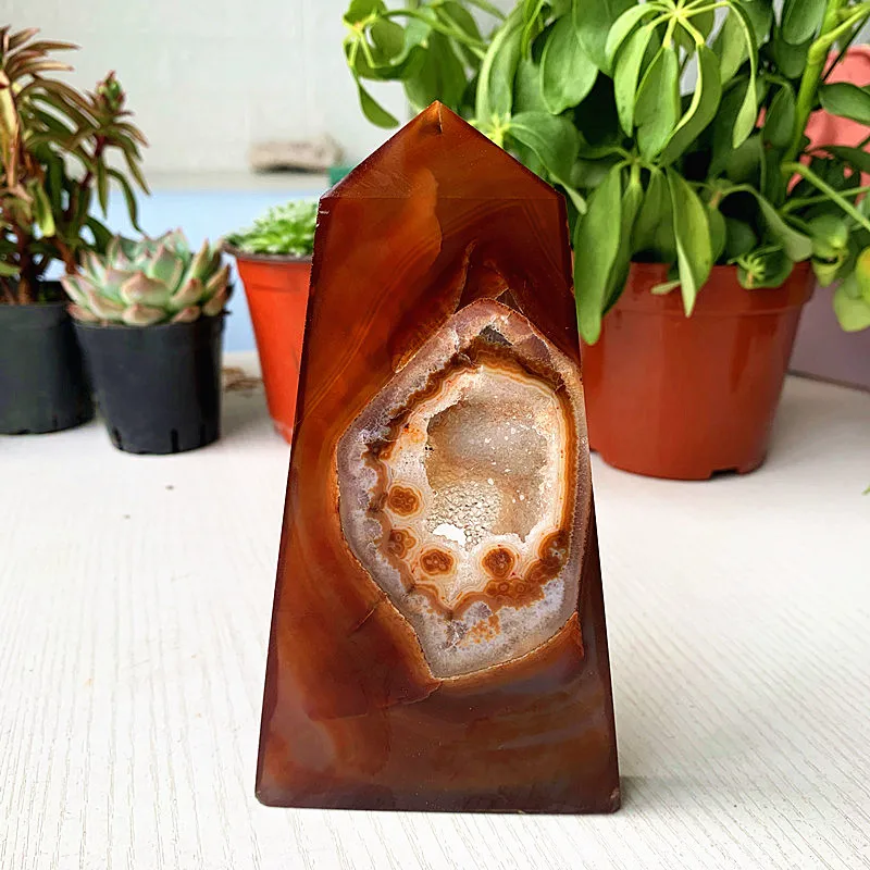 

Natural Stone Red Agate Geode Druzy Crystal Tower Point Home Decor Wand Witchcraft Reiki Meditation Chakra Healing Crystals