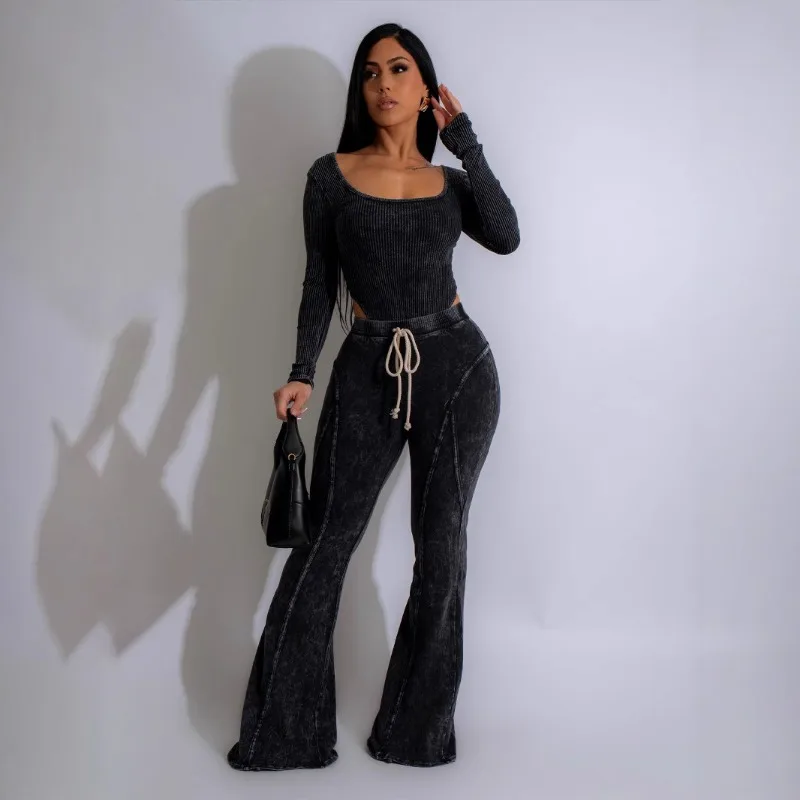 Женский комплект из 2 предметов для фитнеса боди с U-образным вырезом и длинными