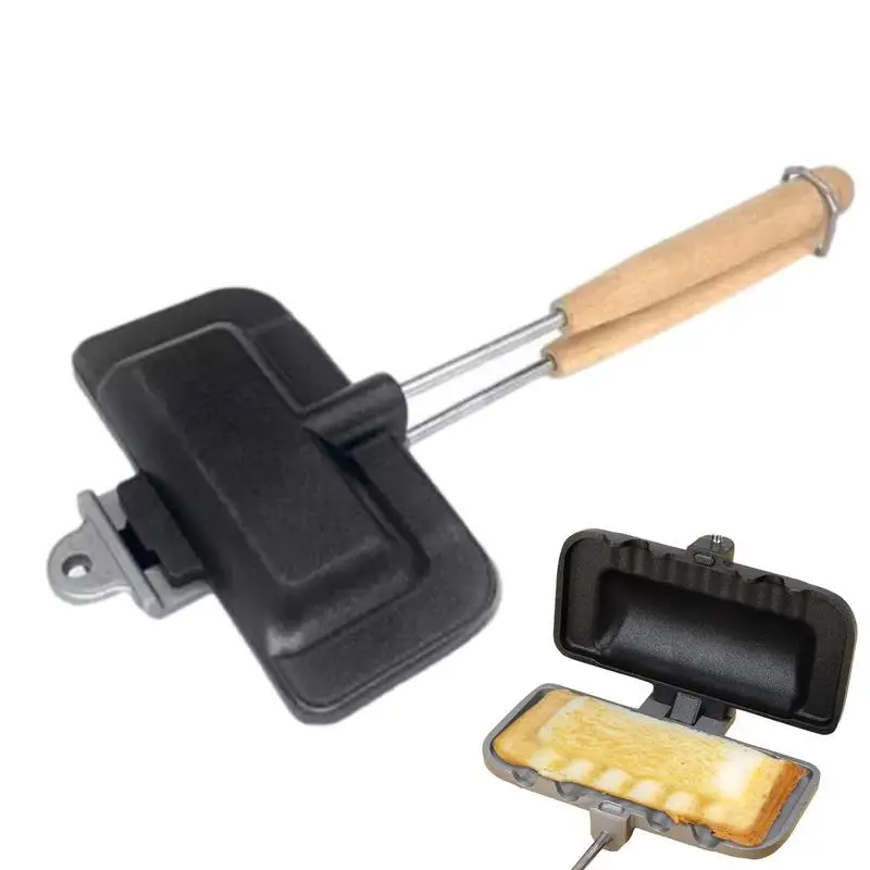 

Grilled Sandwich Panini Press Portable Removable Sandwich Maker With Wooden Handle For Breakfast Grilled Cheese Egg Bacon