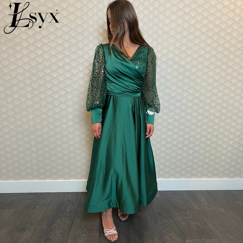 

Женское вечернее платье с V-образным вырезом, длинным рукавом-фонариком и открытой спиной