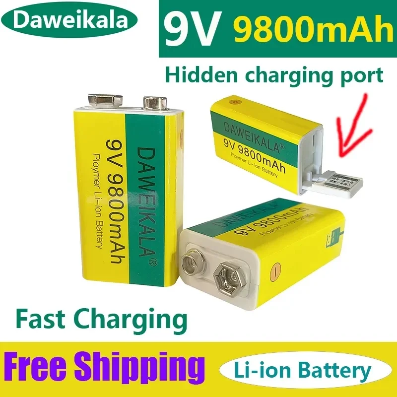 

2023 New Fast Charging 9V9800mAh Rechargeable Lithium Battery Flashlight Microphone Hidden USB Charging Port for Children's Toys