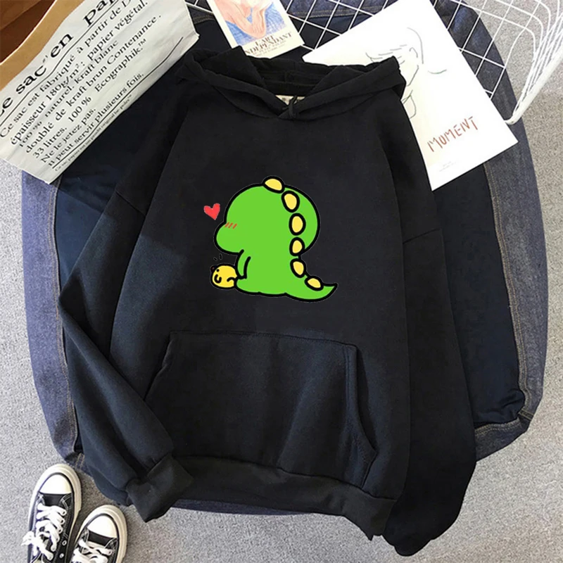 2022 Women's Cartoon Dinosaur Printing Hoodies Streetwear Hot Sale Girls Daily Casual Sports Hooded Sweatshirts Female Clothing