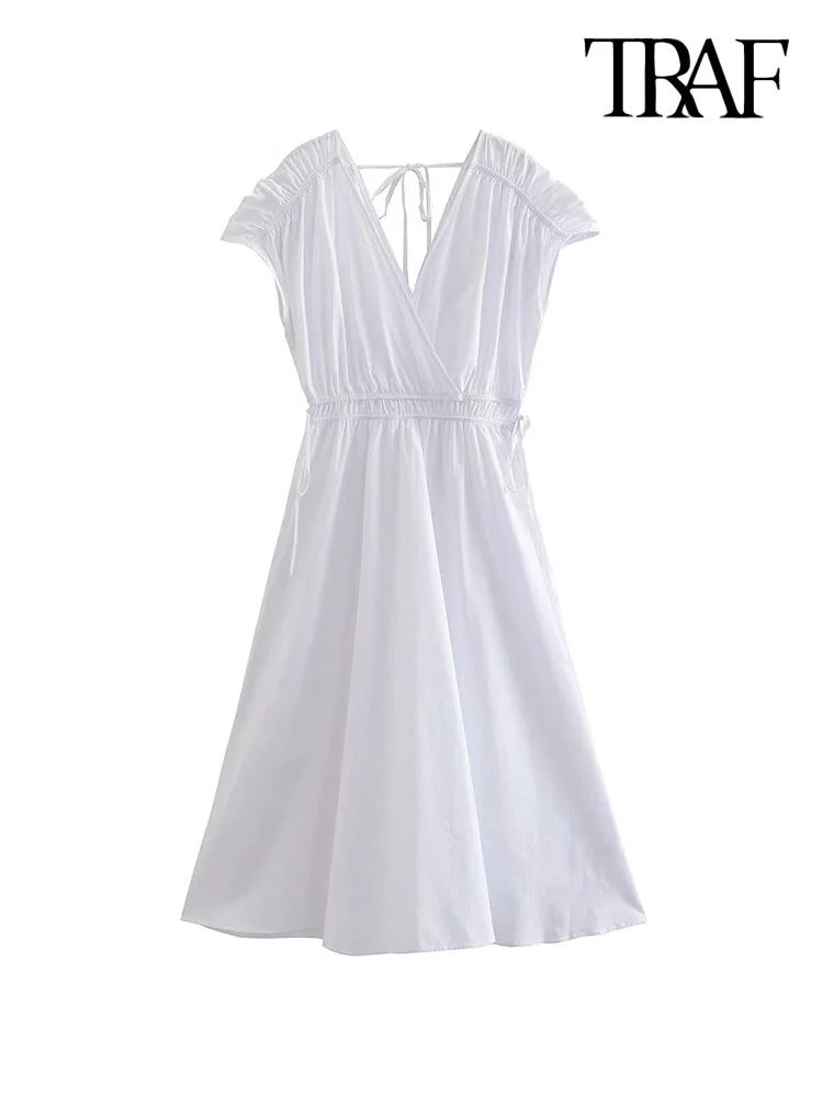 

Платье-миди из поплина с коротким рукавом и поясом на резинке