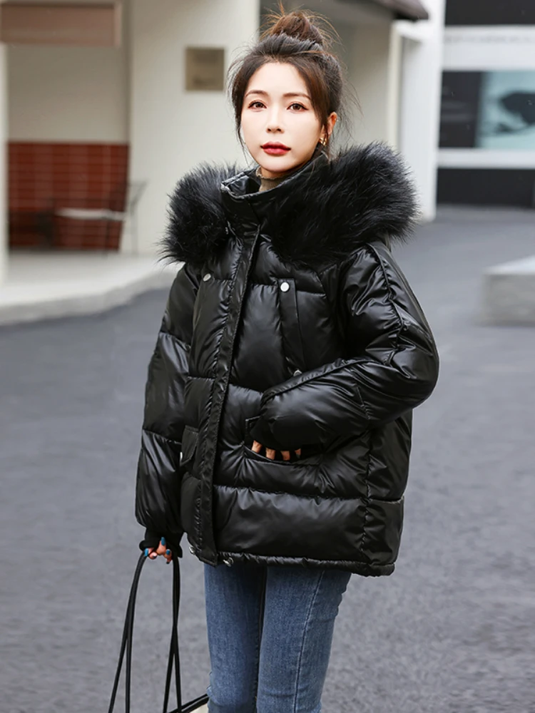 2022 Korean Fashion Padded Clothes New Big Fur Collar Down Winter Jacket Women Thick Warm Parkas Female Outerwear OL Coat Women