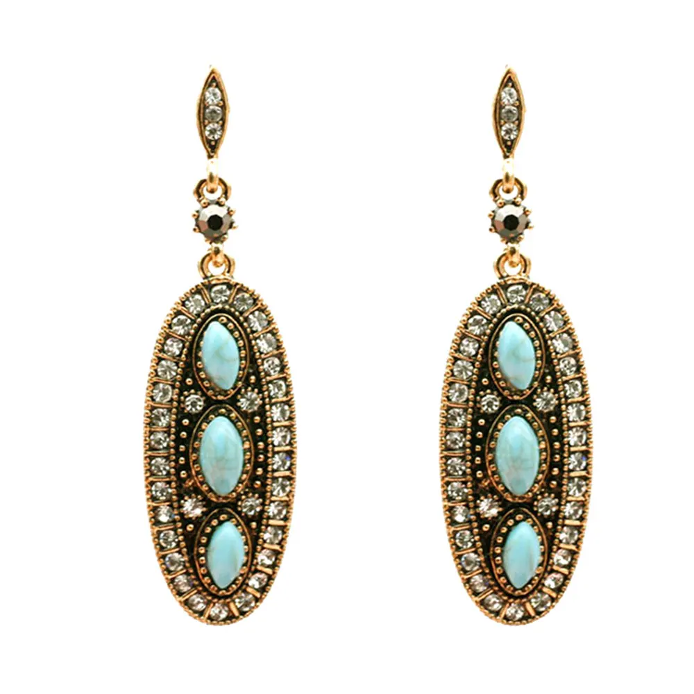 

Женские винтажные богемные сережки с натуральным камнем Sunspicems, висячие серьги с эллипсом, античные золотые турецкие ювелирные изделия из смолы