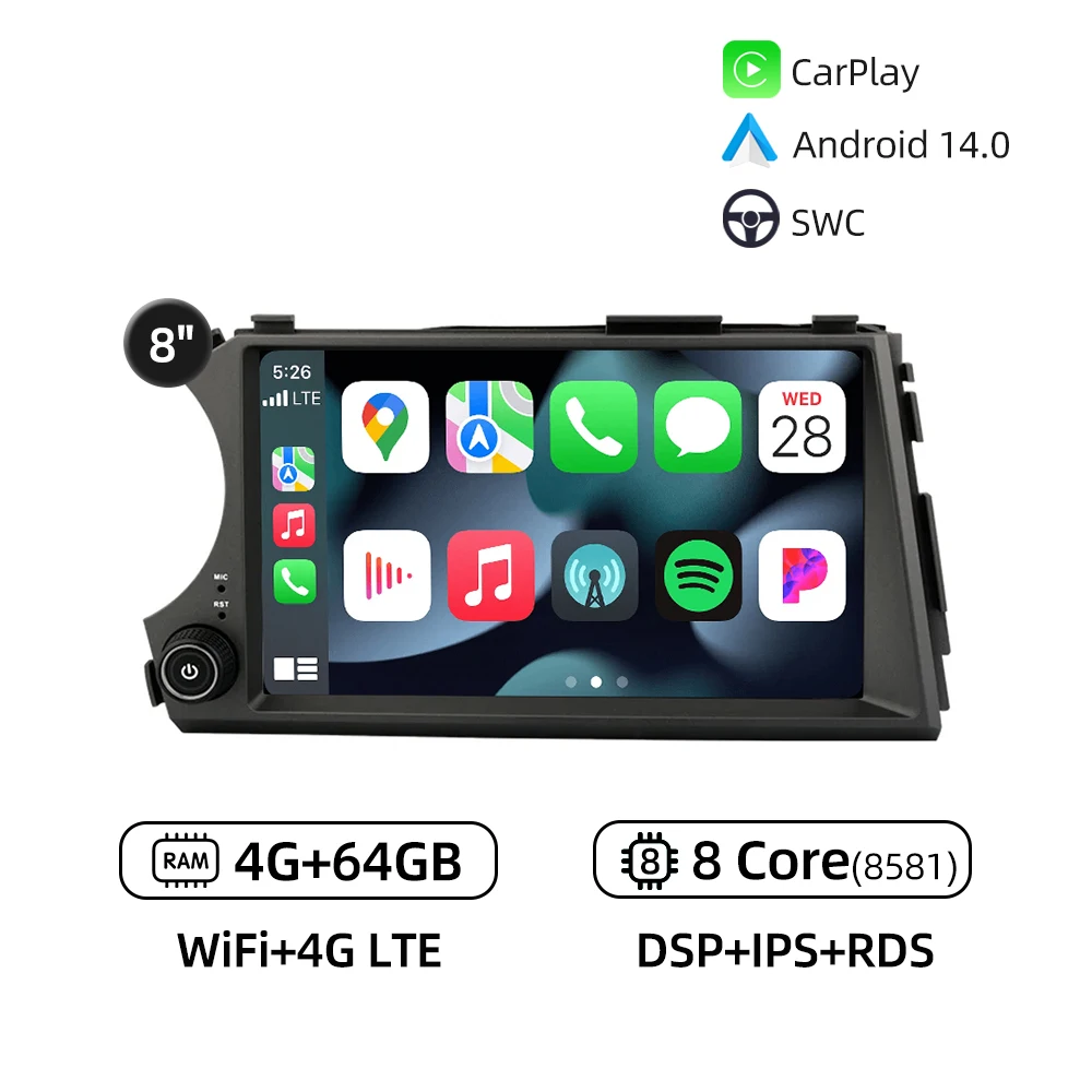 

Автомобильный мультимедийный плеер Android 14.0 CarPlay 4G WiFi GPS-навигация Bluetooth RDS Автомобильный радиоприемник для Ssangyong Kyron Actyon 2005-2011