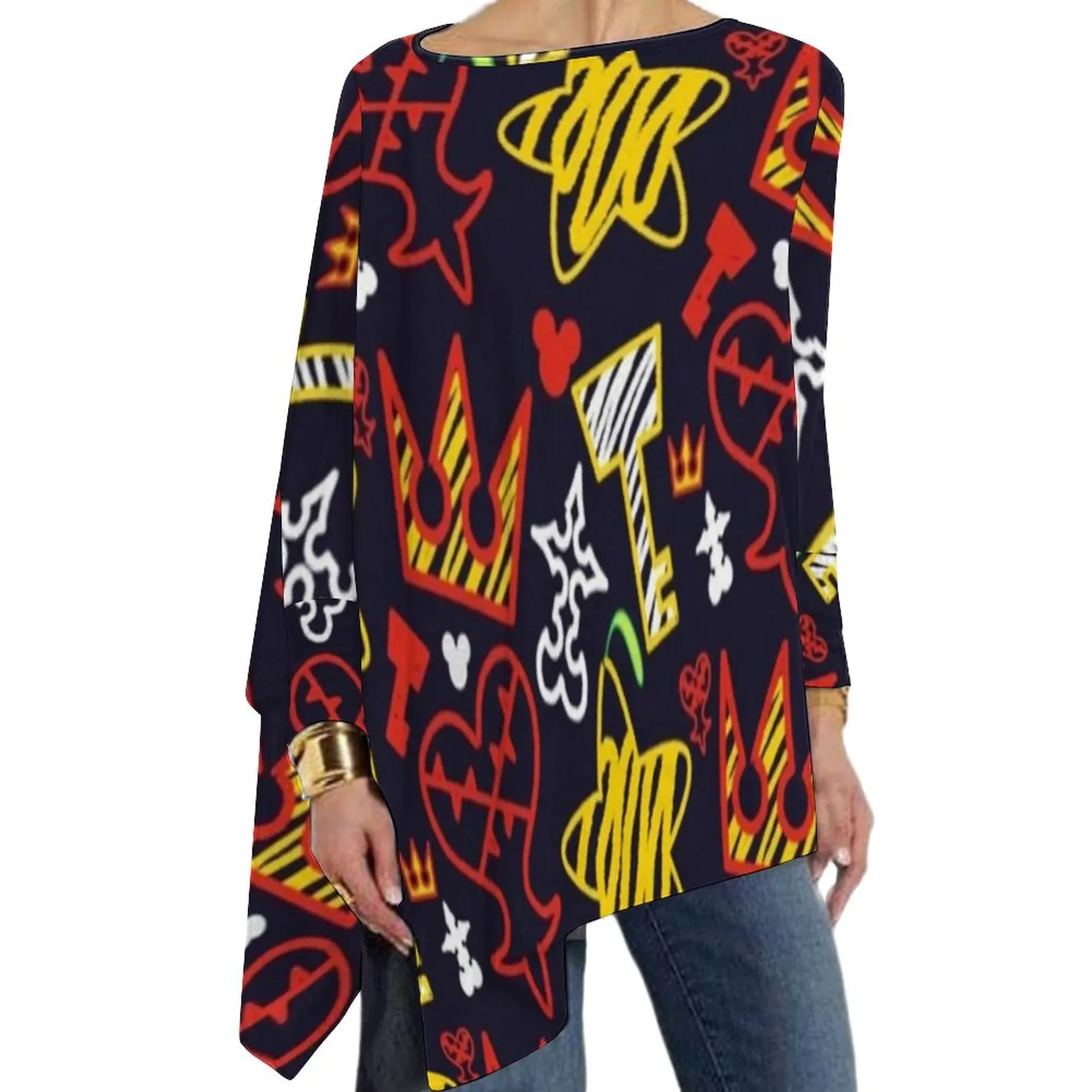 

Женская футболка с длинным рукавом Kingdom Hearts, Повседневная Свободная футболка большого размера