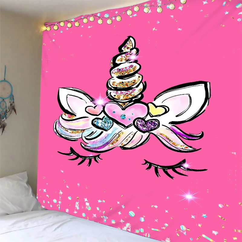 

Print Clear 3D Pink Unicorn Tapestry Wall Hanging Bedspread Dorm Cover Beach Towel Backdrop Home Room Wall Art Multiple sizes