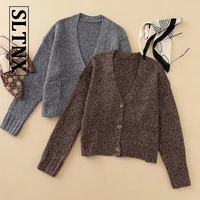sltnx 2022 womens new cardigan jacket autumn and winter fashion all match loose v neck long sleeved sweater knitted top