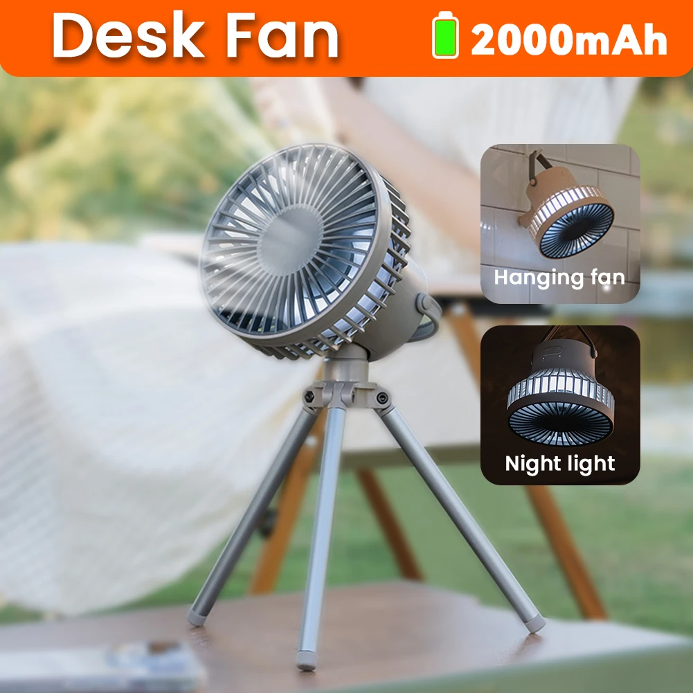 

Ceiling Fan Rechargeable Night For Tripod With Portable Outdoor Fan Travel 8hours Sustainable Light 2000mah Camping Wireless