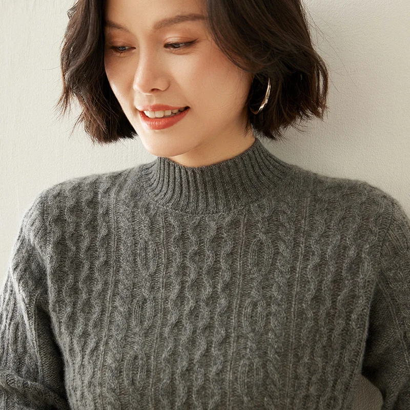 Женский кашемировый свитер 35% кашемир круглый вырез трикотаж витой узор