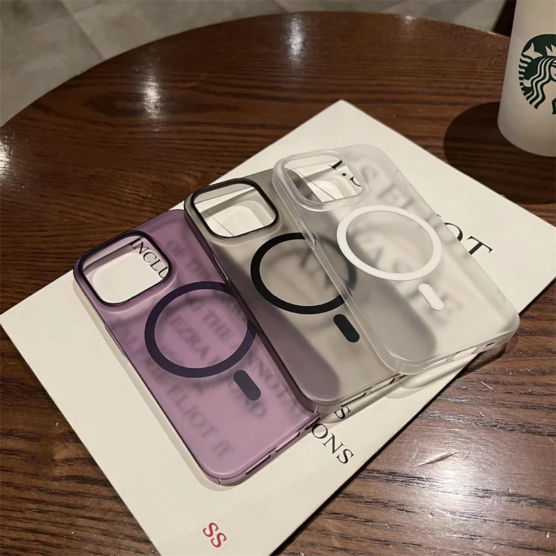 

Luxury Matte Translucent Hard Phone Case For iPhone 14 13 12 Pro Max Plus For MagSafe Wireless Charger Frosted Magnetic Cover