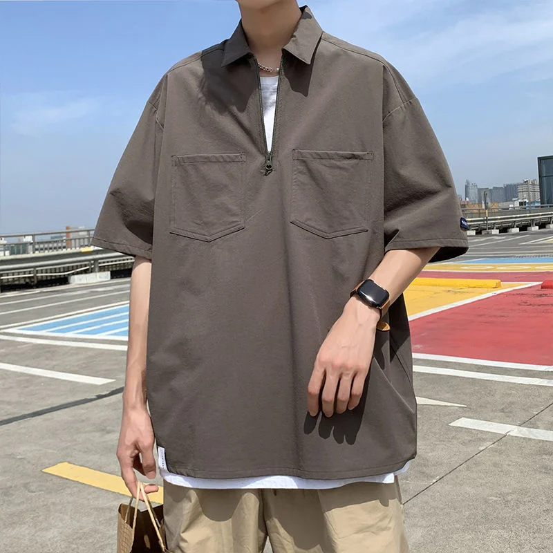 

Men's Polo Shirt Short Sleeve Solid Color Lapel Loose Leisure Tidal Current Streetwear Teenagers Summer The Price Of Best