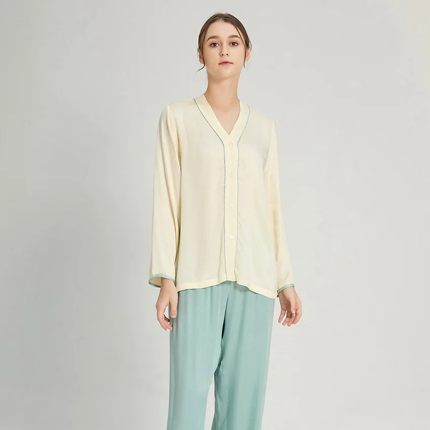 

Long Sleeved Pajamas for Women Cotton Autumn Clothes Soft and Comfortable Trouser Suit Candy Color Girl's Sleepwear Clothes