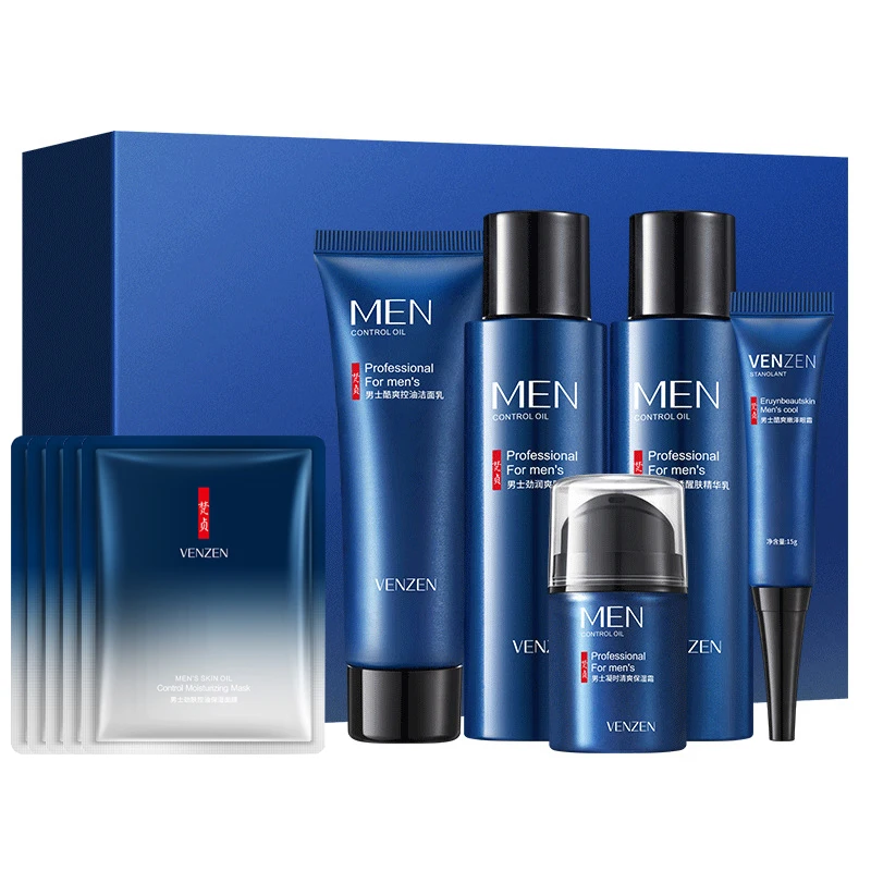 

VENZEN Men's Skin Care Kit Face Cleaning Facial Cleanser Acne Treatment Blackhead Remover Hydrating Face Mask Men Skincare Set