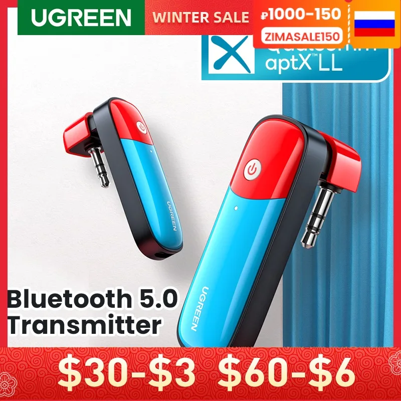 

UGREEN aptX LL Bluetooth 5.0 Adapter Audio Transmitter 3.5mm AUX Wireless Stereo for Nintendo Switch Low Latency TV Headphones