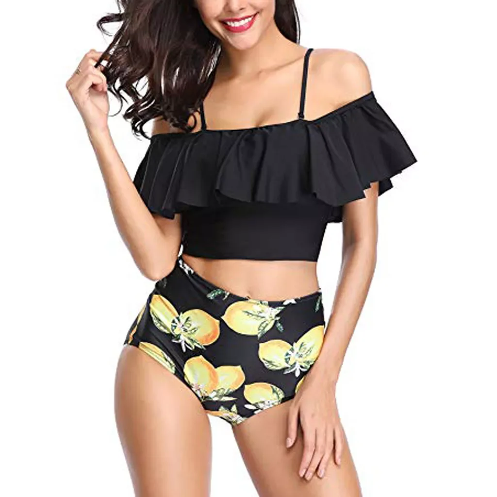 

Bikinis Women Swimwear High Waist Swimsuit Spaghetti Strap Sexy Floral Two-piece Suits Retro Bathing Suit Plus Size Swimwear Xxl