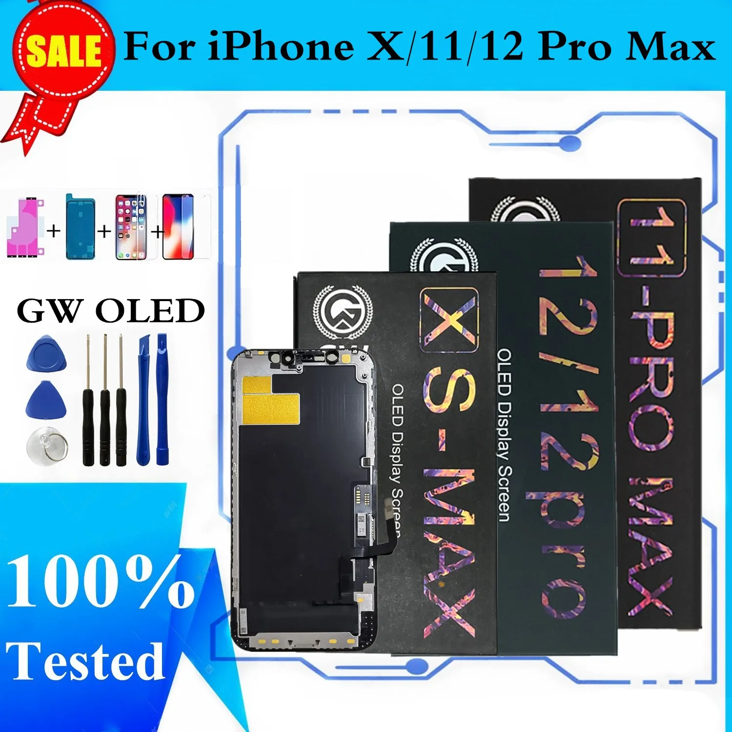 

ЖК-дисплей GW OLED X 11 для iPhone 12 PRO MAX, сенсорный экран с дигитайзером в сборе, протестирован, без битых пикселей, Замена ЖК-дисплея 11 Pro MAX