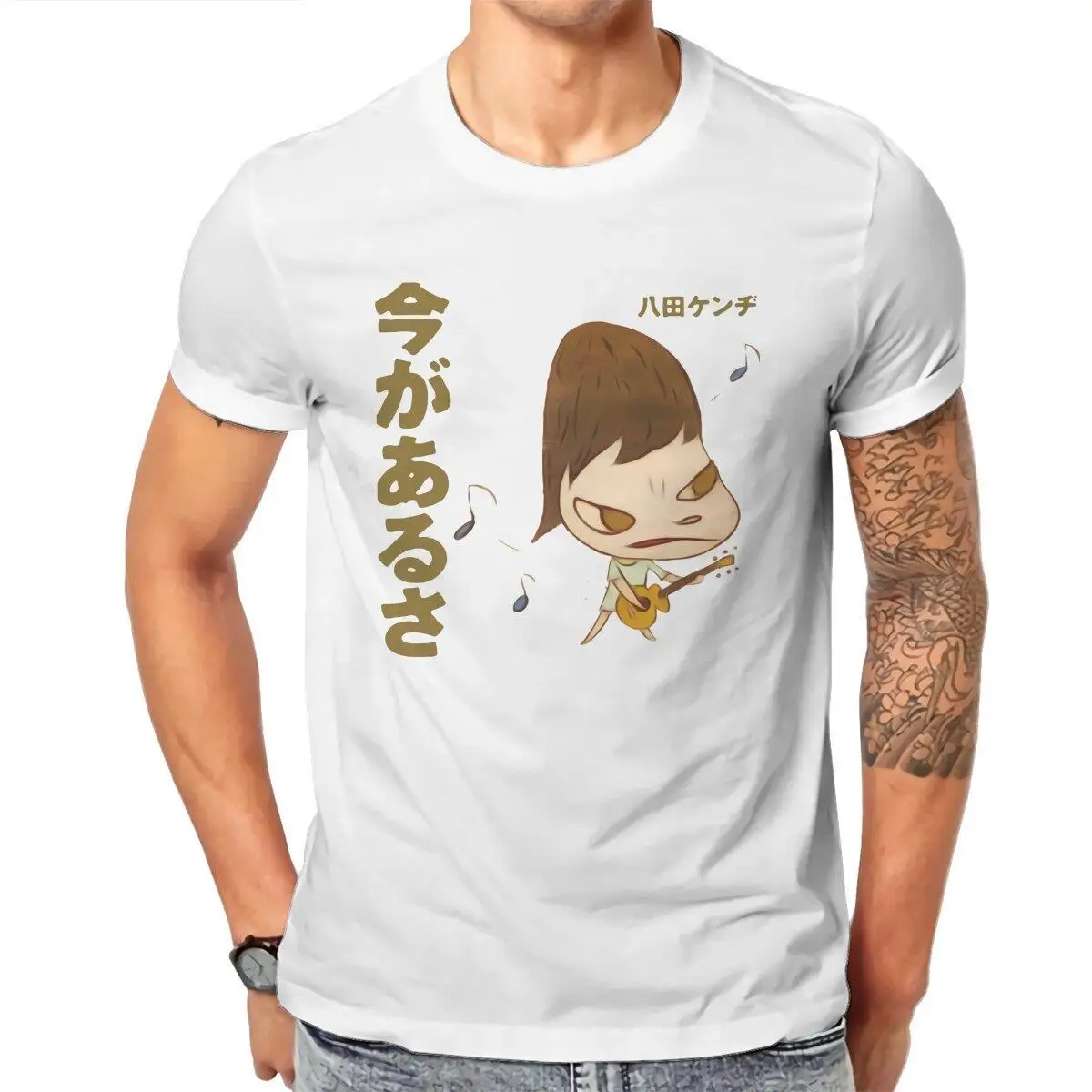 The Best Yoshitomo Nara Guitar  Men's T Shirts Kawaii Cartoon Novelty Tees Short Sleeve O Neck T-Shirt Cotton Printed Tops