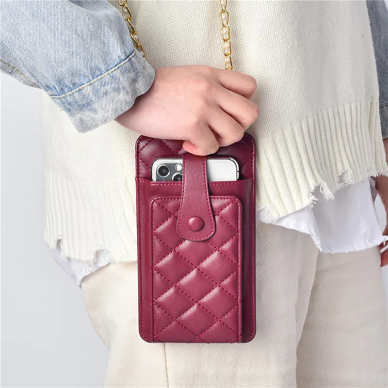 

Ladies Fashion Mobile Phone Bag Lingge Sweet One Shoulder Messenger Small Bag Multi-card Ladies Solid Color Zipper Wallet