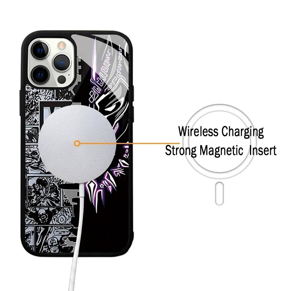 Магнитный Чехол Для Телефона S-Superhéroe Black Panther iPhone Pro Max Mini С Зеркальной Пленкой