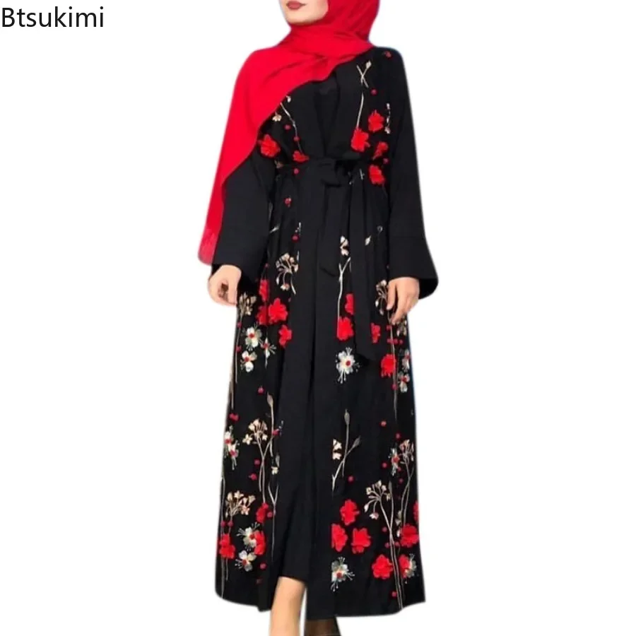 Рамадан Ид женский мусульманский цветочный кардиган с вышивкой длинное платье