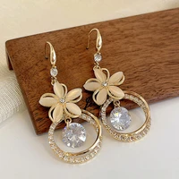 korean crystal zircon flower pendant earrings for women bohemia opal heart dangle earrings for birthday gift party jewelry gift